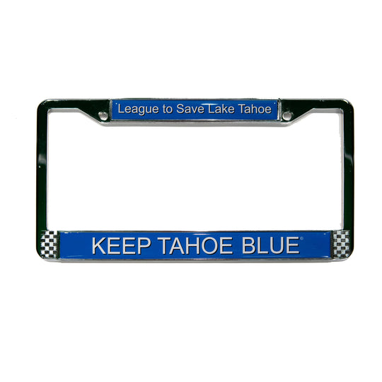 blue white and silver Keep Tahoe Blue license plate frame standard US size