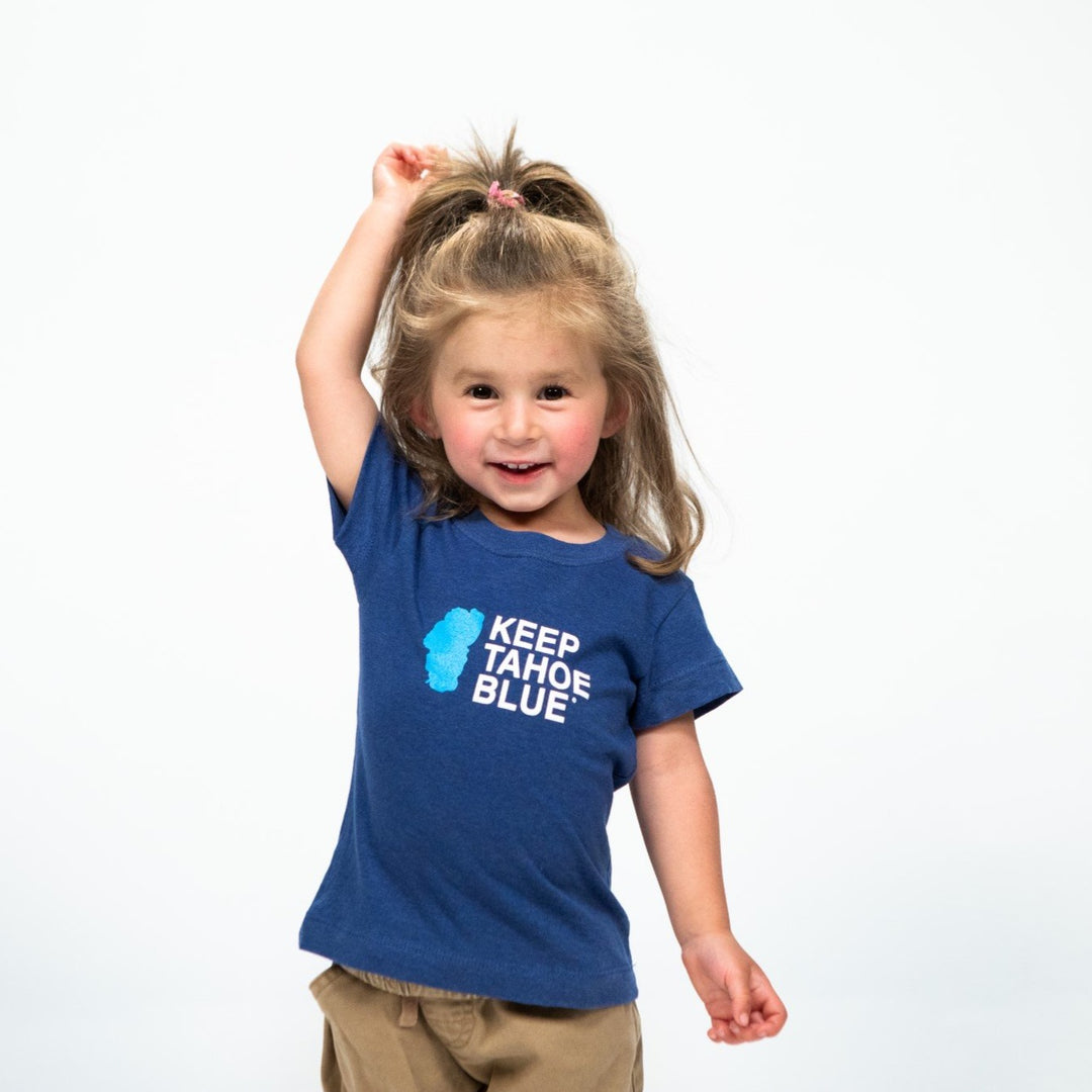 vintage blue Keep Tahoe Blue logo t-shirt for toddlers and children